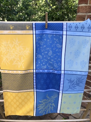 blue and gold french jacquard tea towel